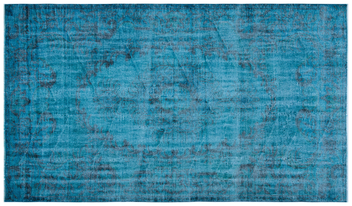Turquoise  Over Dyed Vintage Rug 5&#39;3&#39;&#39; x 8&#39;11&#39;&#39; ft 160 x 272 cm