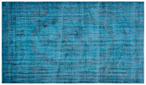 Turquoise  Over Dyed Vintage Rug 5'3'' x 8'11'' ft 160 x 272 cm