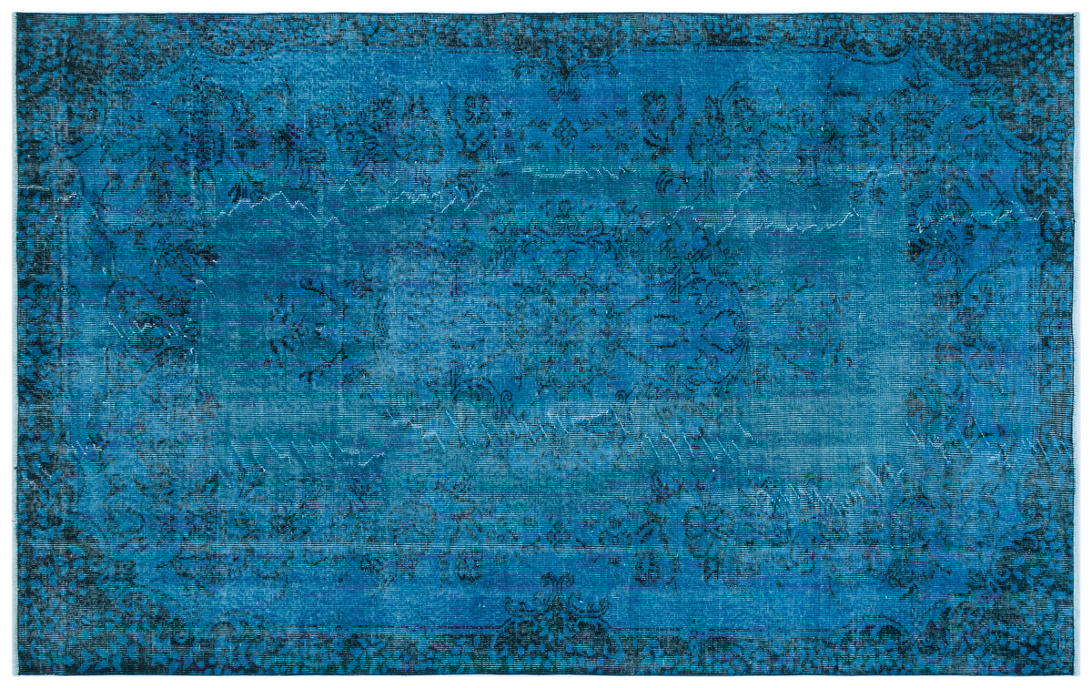 Turquoise  Over Dyed Vintage Rug 5&#39;5&#39;&#39; x 8&#39;7&#39;&#39; ft 166 x 262 cm