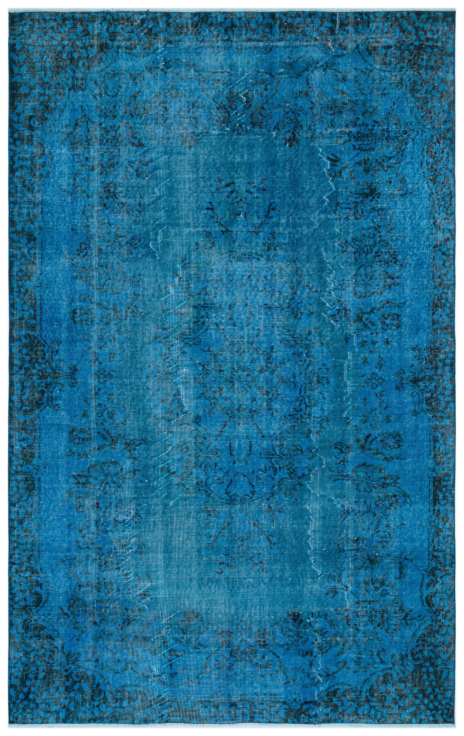 Turquoise  Over Dyed Vintage Rug 5'5'' x 8'7'' ft 166 x 262 cm