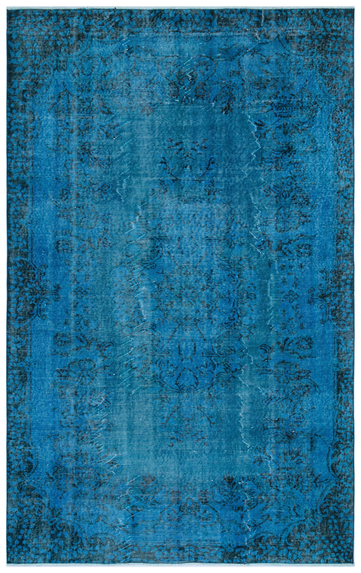 Turquoise  Over Dyed Vintage Rug 5&#39;5&#39;&#39; x 8&#39;7&#39;&#39; ft 166 x 262 cm