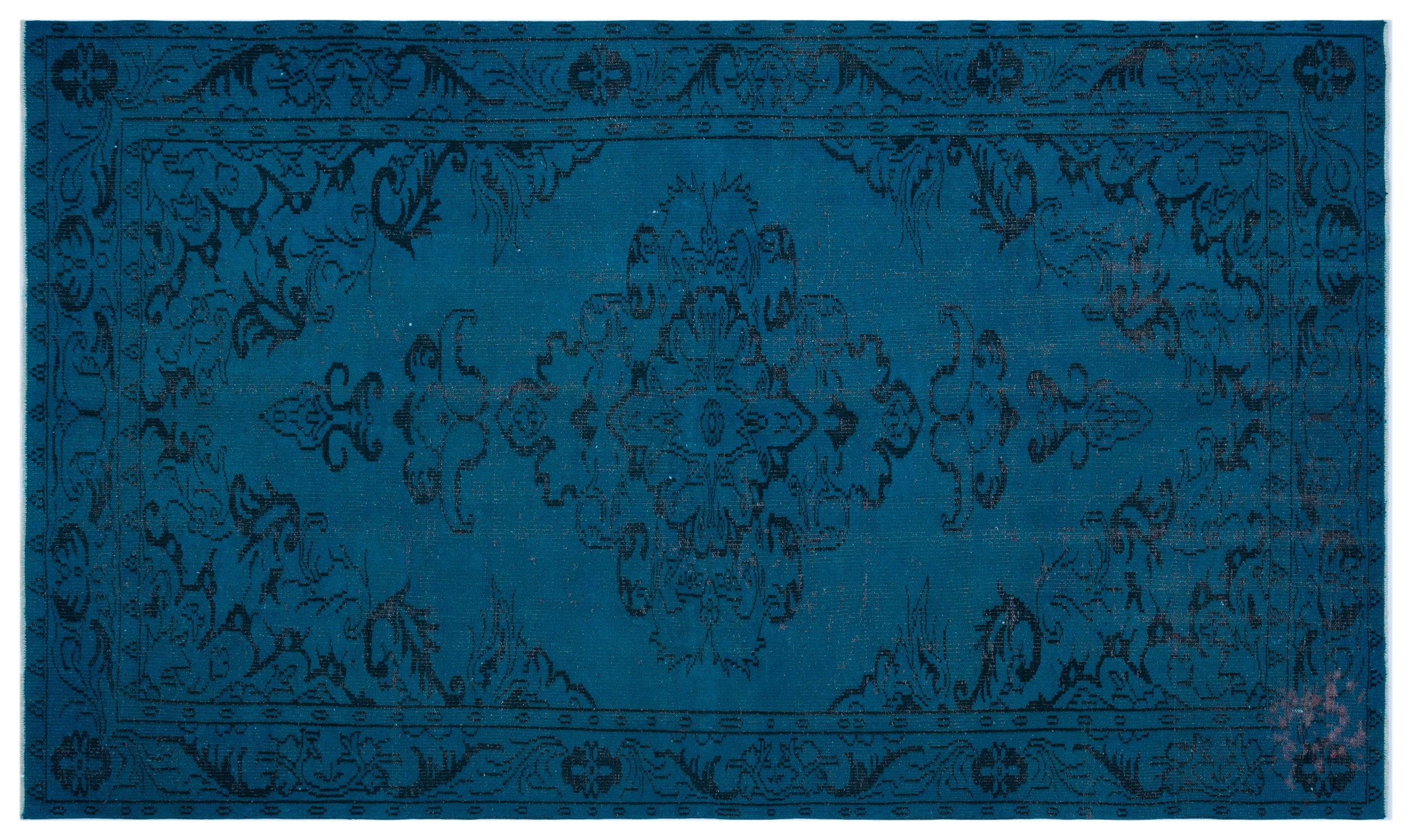 Turquoise  Over Dyed Vintage Rug 5'9'' x 9'10'' ft 175 x 300 cm