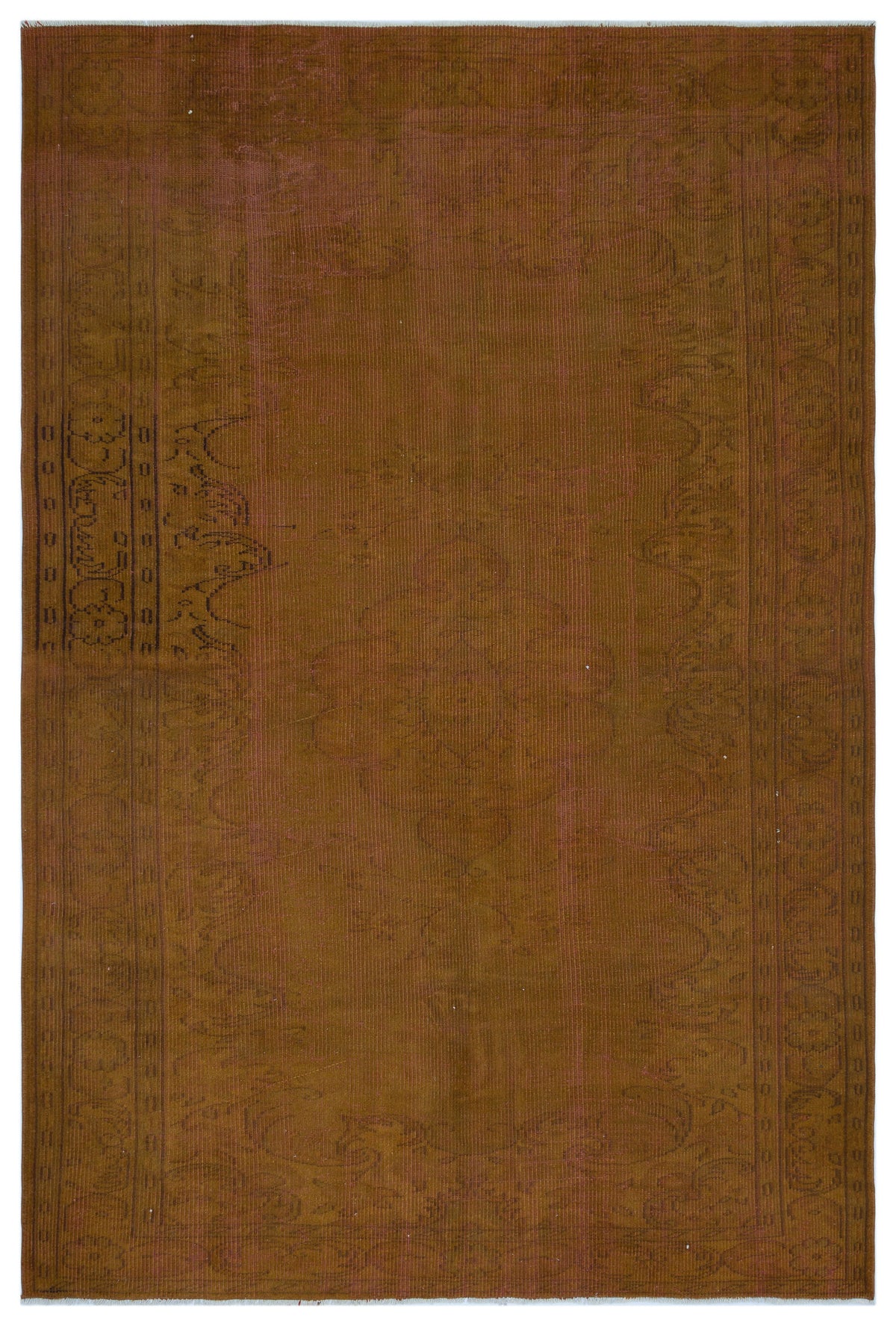 Brown Over Dyed Vintage Rug 6&#39;4&#39;&#39; x 8&#39;12&#39;&#39; ft 192 x 274 cm