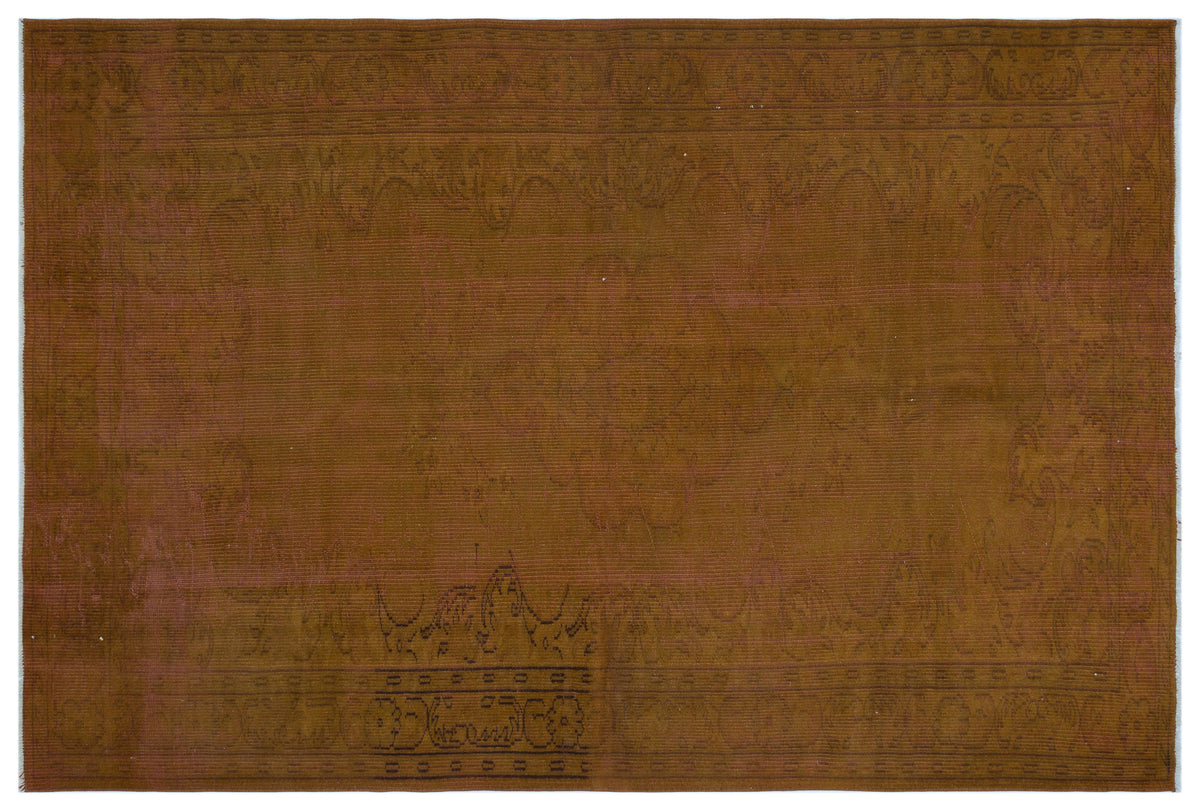Brown Over Dyed Vintage Rug 6&#39;4&#39;&#39; x 8&#39;12&#39;&#39; ft 192 x 274 cm