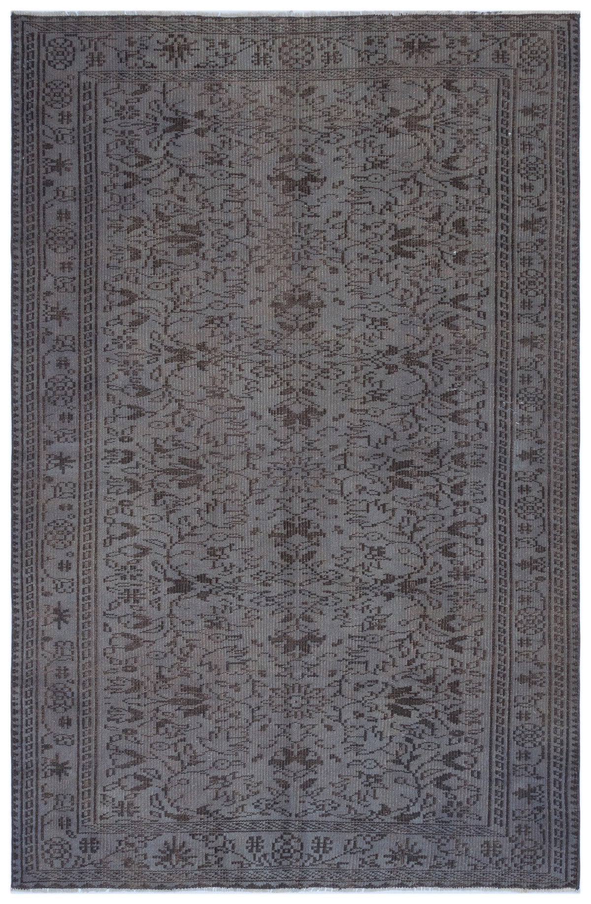Gray Over Dyed Vintage Rug 5&#39;2&#39;&#39; x 8&#39;0&#39;&#39; ft 157 x 244 cm