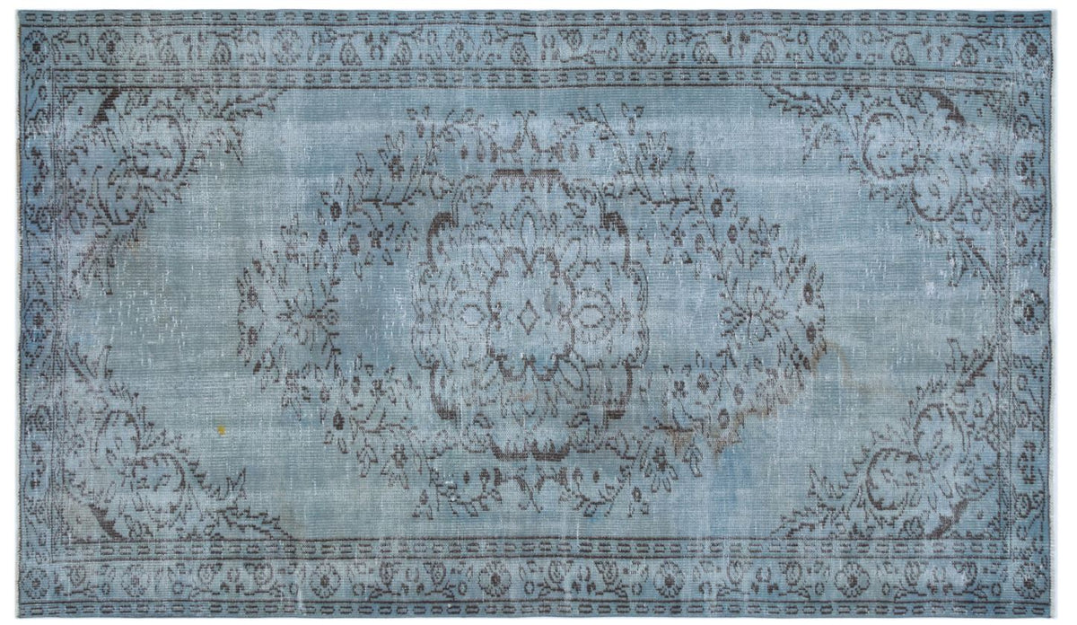 Traditional Design Stone Blue Over Dyed Vintage Rug 4&#39;10&#39;&#39; x 8&#39;3&#39;&#39; ft 147 x 251 cm