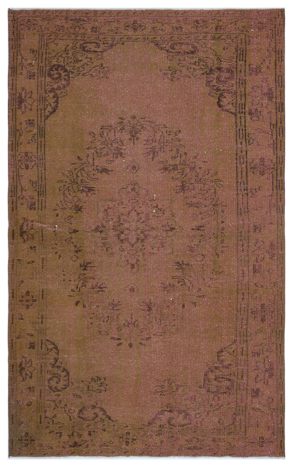 Brown Over Dyed Vintage Rug 5&#39;3&#39;&#39; x 8&#39;6&#39;&#39; ft 159 x 258 cm