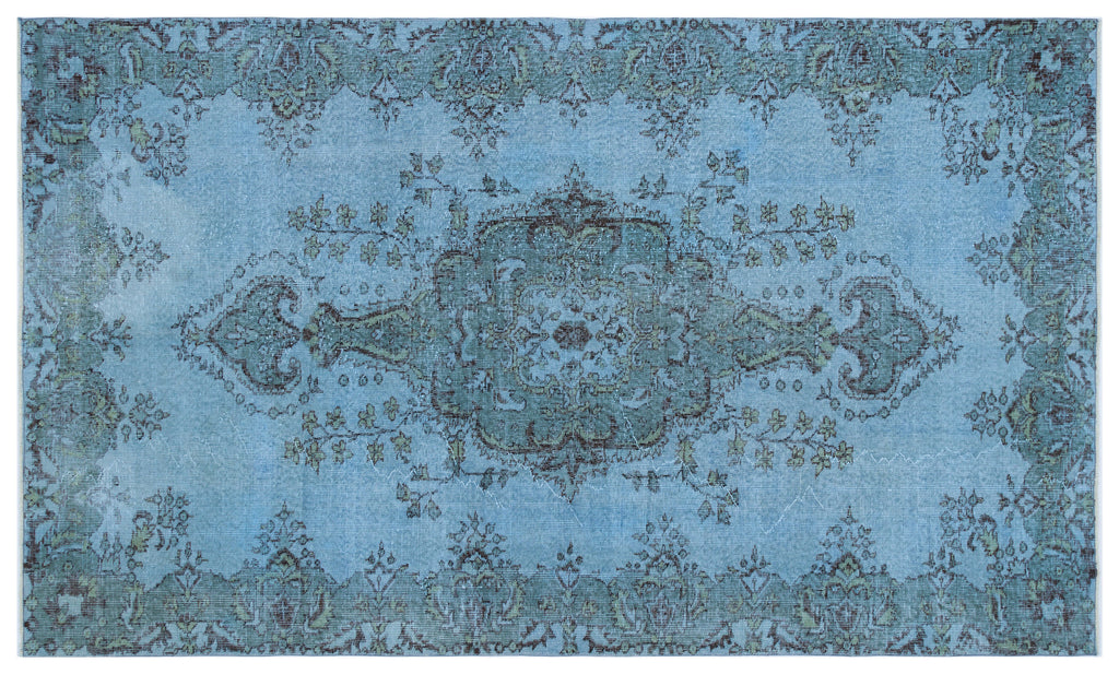Blue Over Dyed Vintage Rug 5'5'' x 9'2'' ft 165 x 279 cm