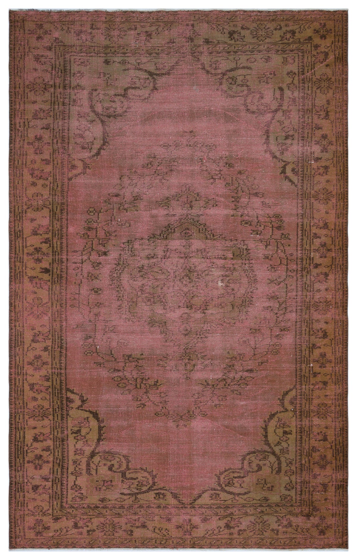 Brown Over Dyed Vintage Rug 5&#39;8&#39;&#39; x 9&#39;1&#39;&#39; ft 173 x 276 cm