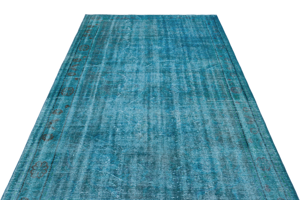 Turquoise  Over Dyed Vintage Rug 5'8'' x 9'10'' ft 172 x 300 cm