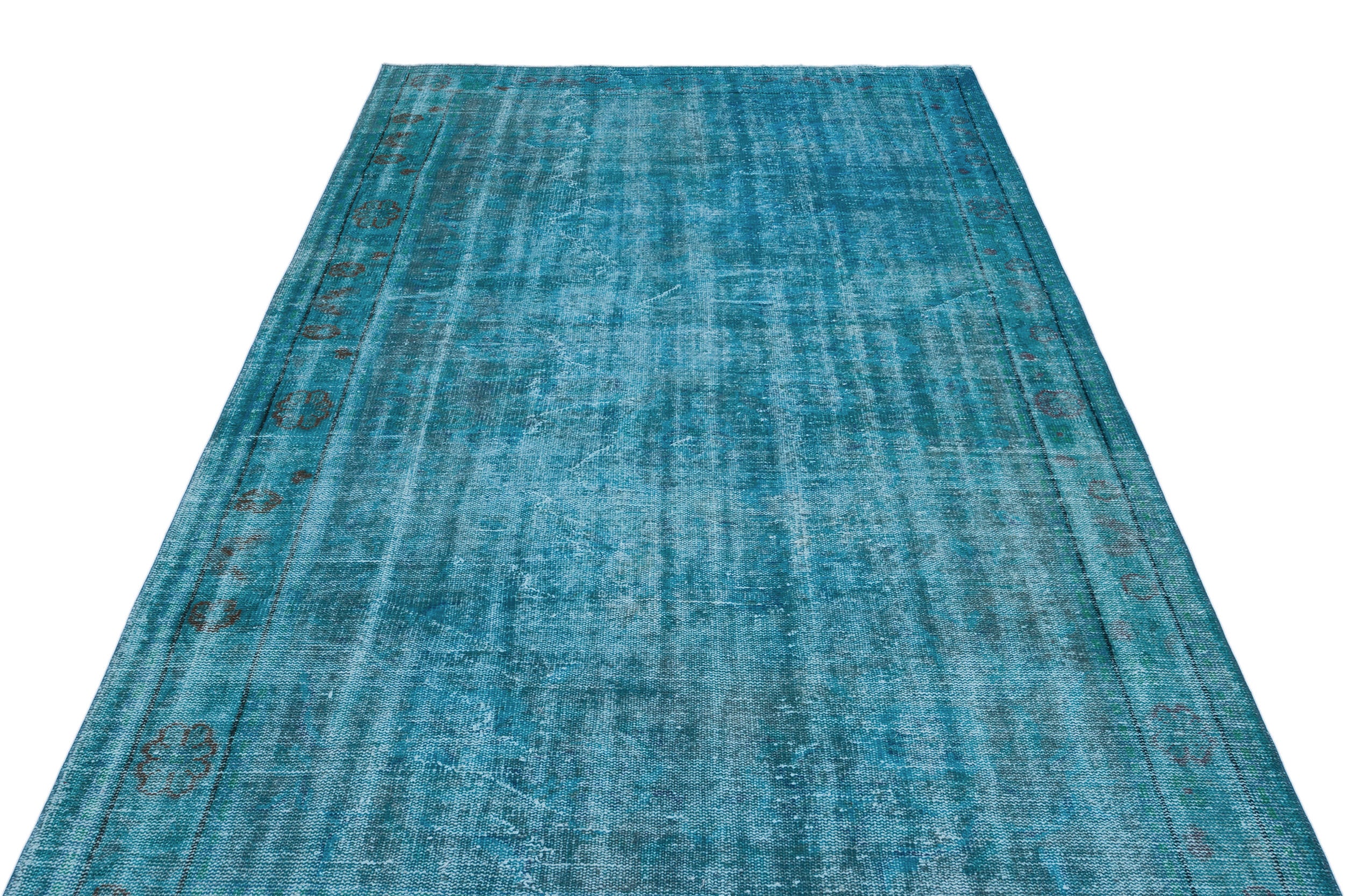 Turquoise  Over Dyed Vintage Rug 5'8'' x 9'10'' ft 172 x 300 cm