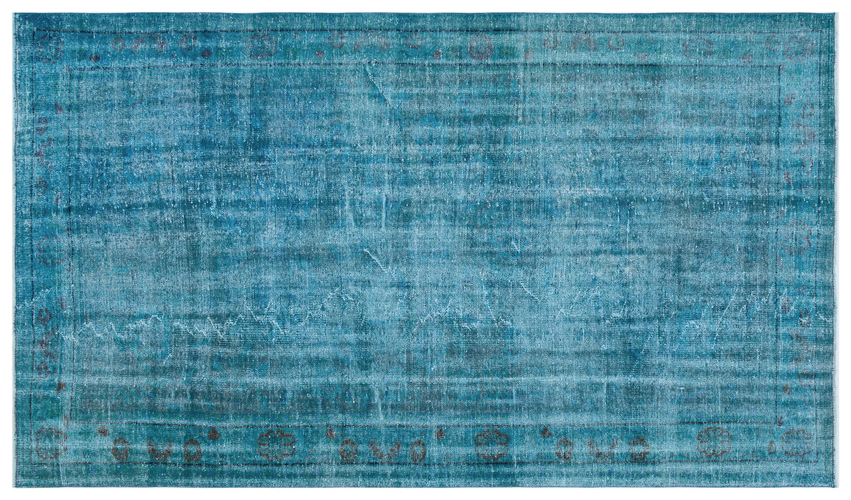 Turquoise  Over Dyed Vintage Rug 5&#39;8&#39;&#39; x 9&#39;10&#39;&#39; ft 172 x 300 cm