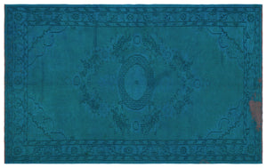 Turquoise  Over Dyed Vintage Rug 5'7'' x 8'11'' ft 170 x 273 cm