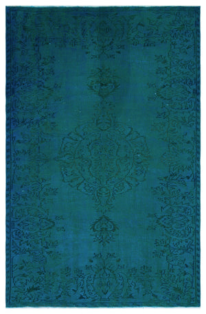 Turquoise  Over Dyed Vintage Rug 5'3'' x 7'10'' ft 161 x 240 cm