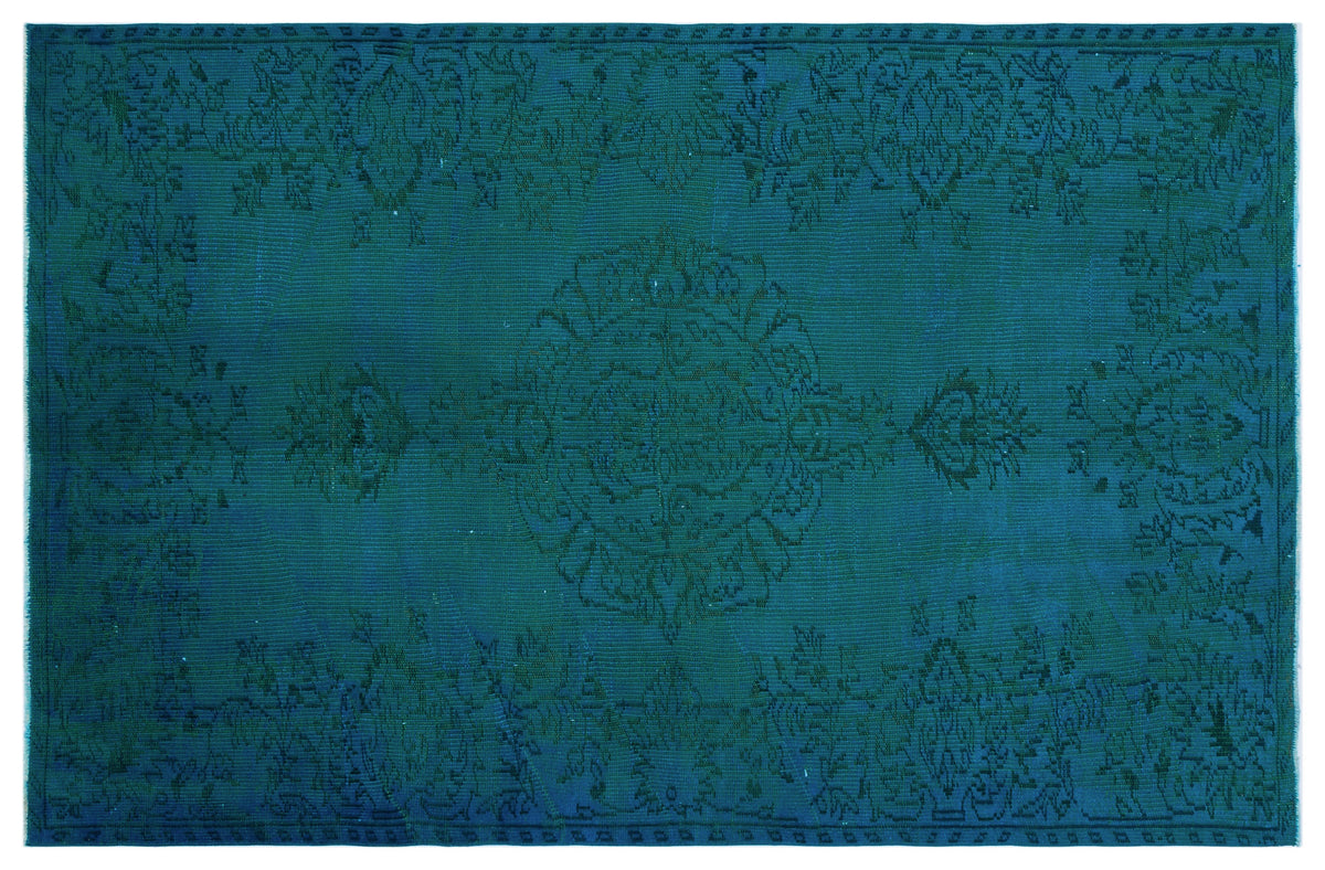 Turquoise  Over Dyed Vintage Rug 5&#39;3&#39;&#39; x 7&#39;10&#39;&#39; ft 161 x 240 cm