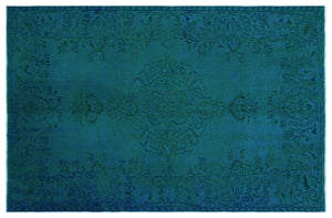 Turquoise  Over Dyed Vintage Rug 5'3'' x 7'10'' ft 161 x 240 cm