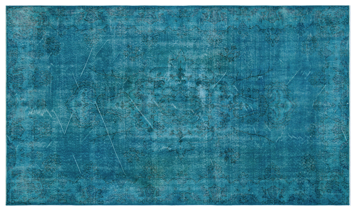 Turquoise  Over Dyed Vintage Rug 5&#39;5&#39;&#39; x 9&#39;3&#39;&#39; ft 166 x 281 cm