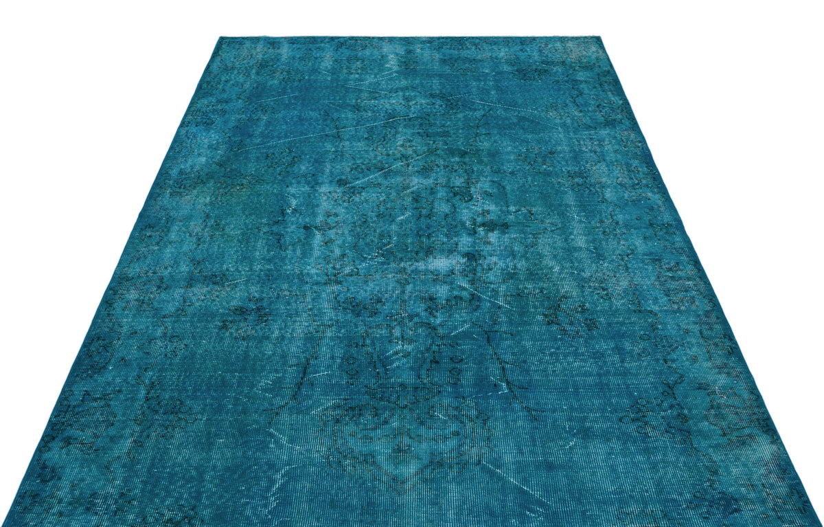 Turquoise  Over Dyed Vintage Rug 5&#39;5&#39;&#39; x 9&#39;3&#39;&#39; ft 166 x 281 cm