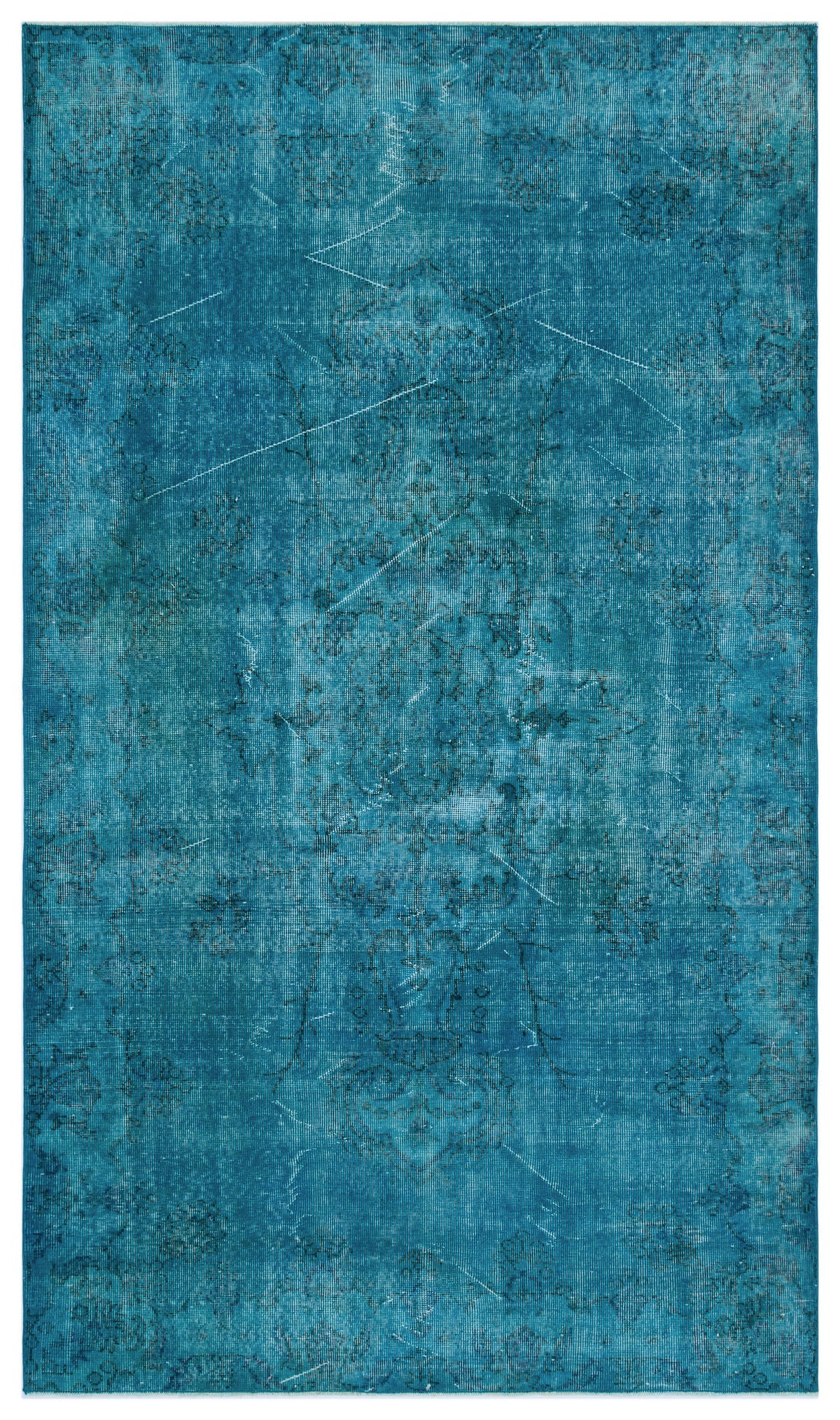 Turquoise  Over Dyed Vintage Rug 5&#39;5&#39;&#39; x 9&#39;3&#39;&#39; ft 166 x 281 cm