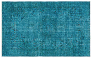 Turquoise  Over Dyed Vintage Rug 6'1'' x 9'7'' ft 185 x 292 cm