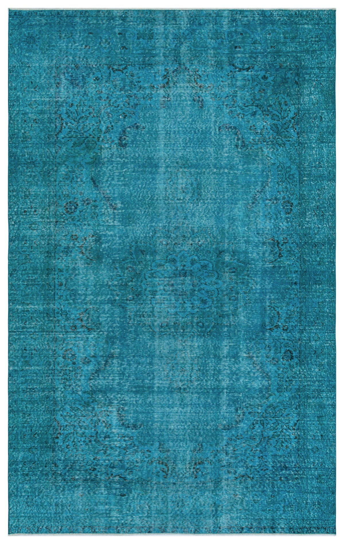Turquoise  Over Dyed Vintage Rug 6&#39;1&#39;&#39; x 9&#39;7&#39;&#39; ft 185 x 292 cm