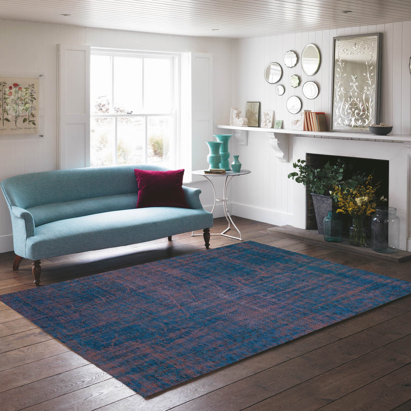 Blue Over Dyed Rug | Living Room Rug | Turkish Rug | Hand Weaving Rug  | Bedroom Rug | Wool Rug | Vintage Rug | Tumbled Rug  | Naturel Rug | Boho Rug I Plain Rug I 5'1'' x 8'4'' ft 155 x 255 cm