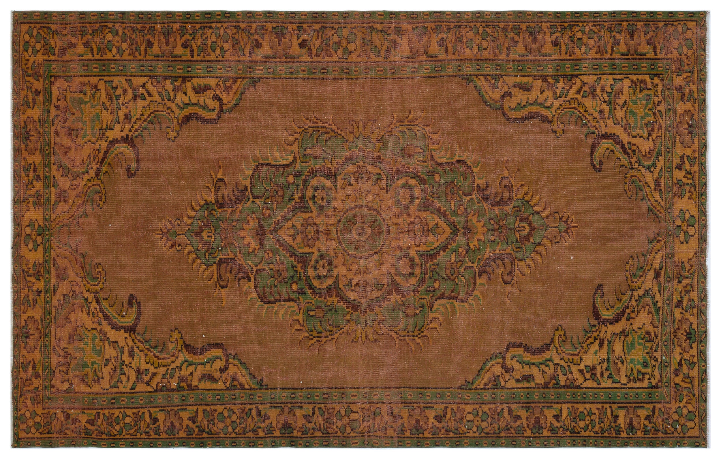 Brown Over Dyed Vintage Rug 6'3'' x 9'5'' ft 190 x 287 cm