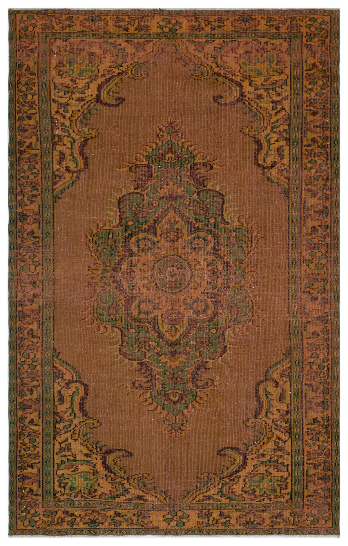 Brown Over Dyed Vintage Rug 6&#39;3&#39;&#39; x 9&#39;5&#39;&#39; ft 190 x 287 cm