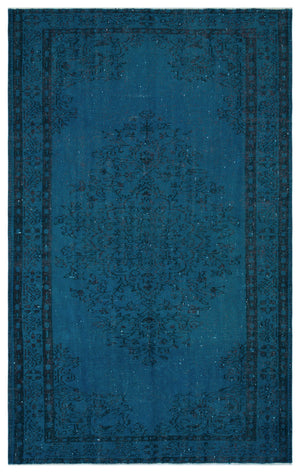 Turquoise  Over Dyed Vintage Rug 5'7'' x 8'8'' ft 169 x 263 cm
