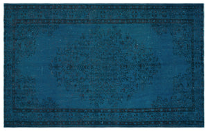 Turquoise  Over Dyed Vintage Rug 5'7'' x 8'8'' ft 169 x 263 cm