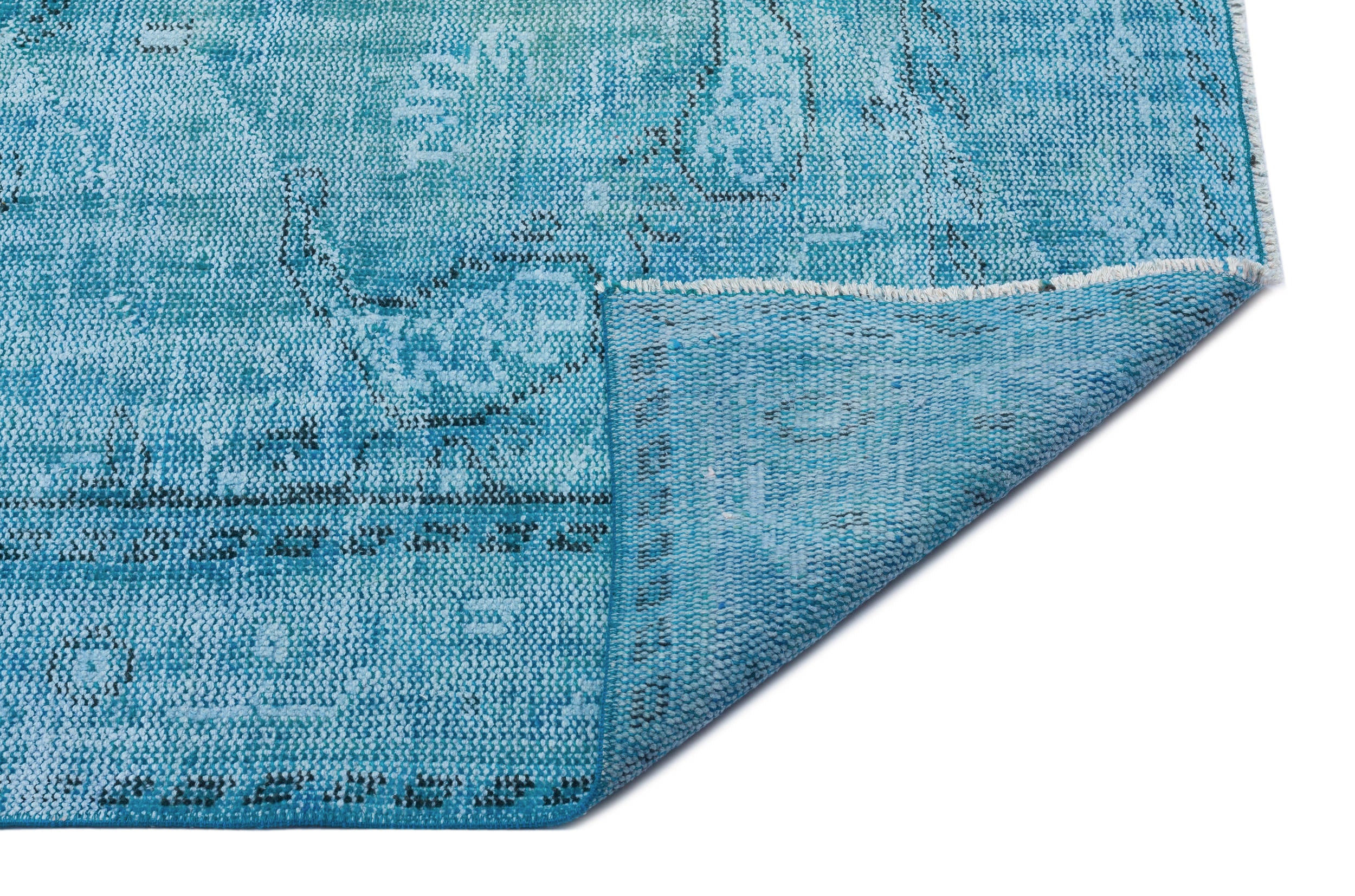 Turquoise  Over Dyed Vintage Rug 5'4'' x 8'11'' ft 163 x 272 cm