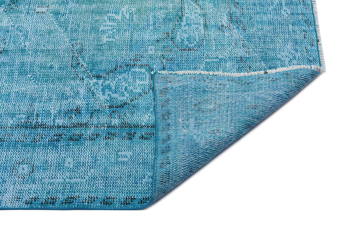 Turquoise  Over Dyed Vintage Rug 5&#39;4&#39;&#39; x 8&#39;11&#39;&#39; ft 163 x 272 cm