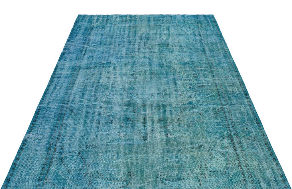 Turquoise  Over Dyed Vintage Rug 5'4'' x 8'11'' ft 163 x 272 cm