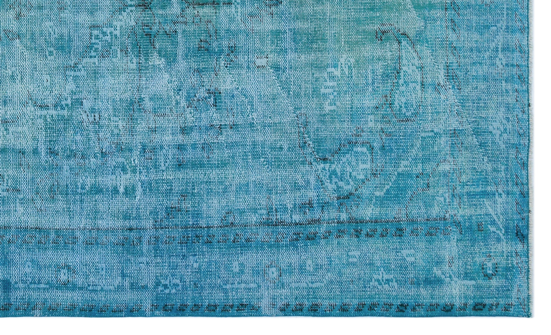 Turquoise  Over Dyed Vintage Rug 5'4'' x 8'11'' ft 163 x 272 cm