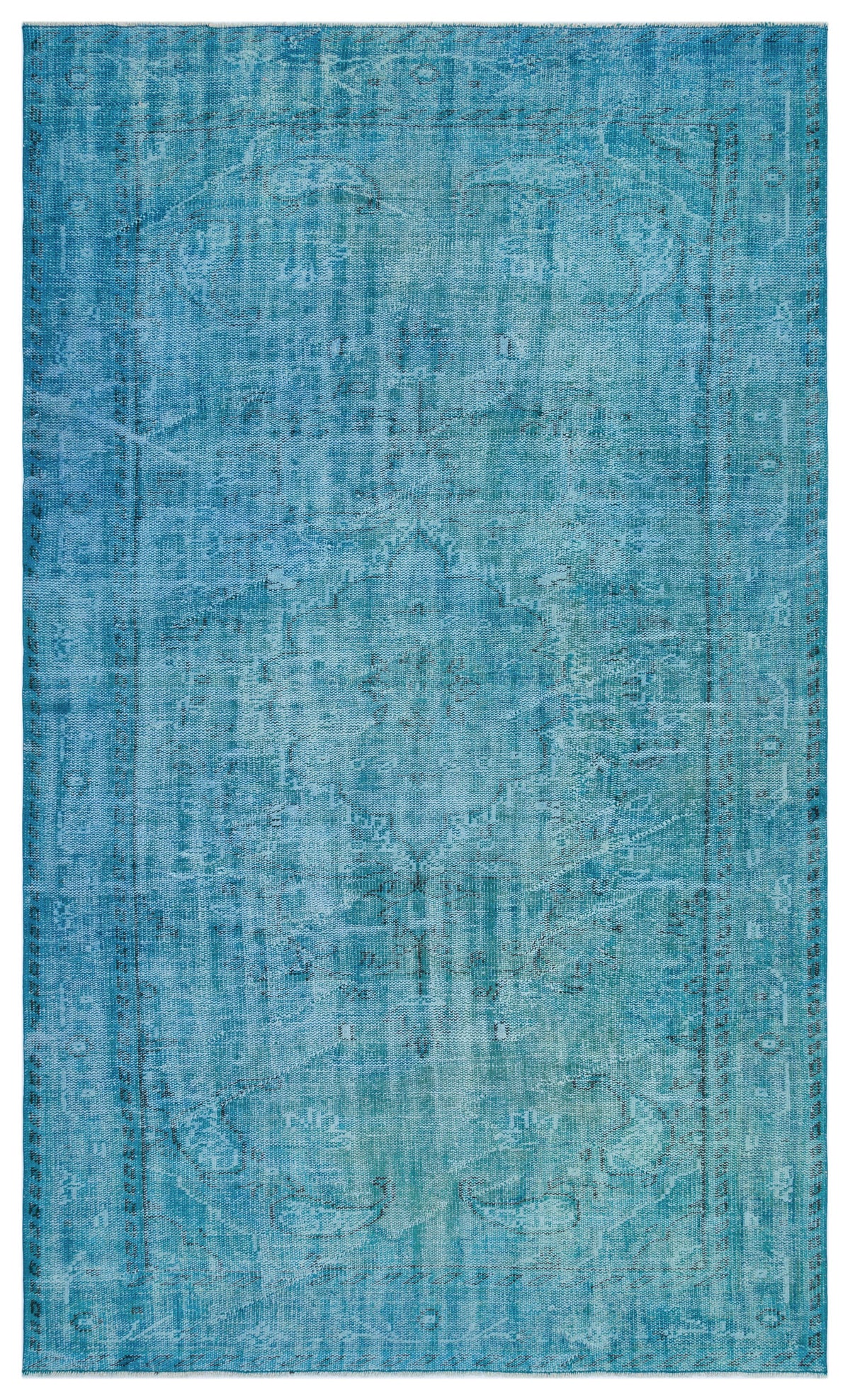 Turquoise  Over Dyed Vintage Rug 5&#39;4&#39;&#39; x 8&#39;11&#39;&#39; ft 163 x 272 cm