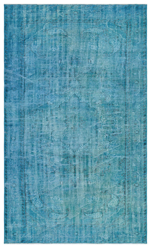 Turquoise  Over Dyed Vintage Rug 5'4'' x 8'11'' ft 163 x 272 cm