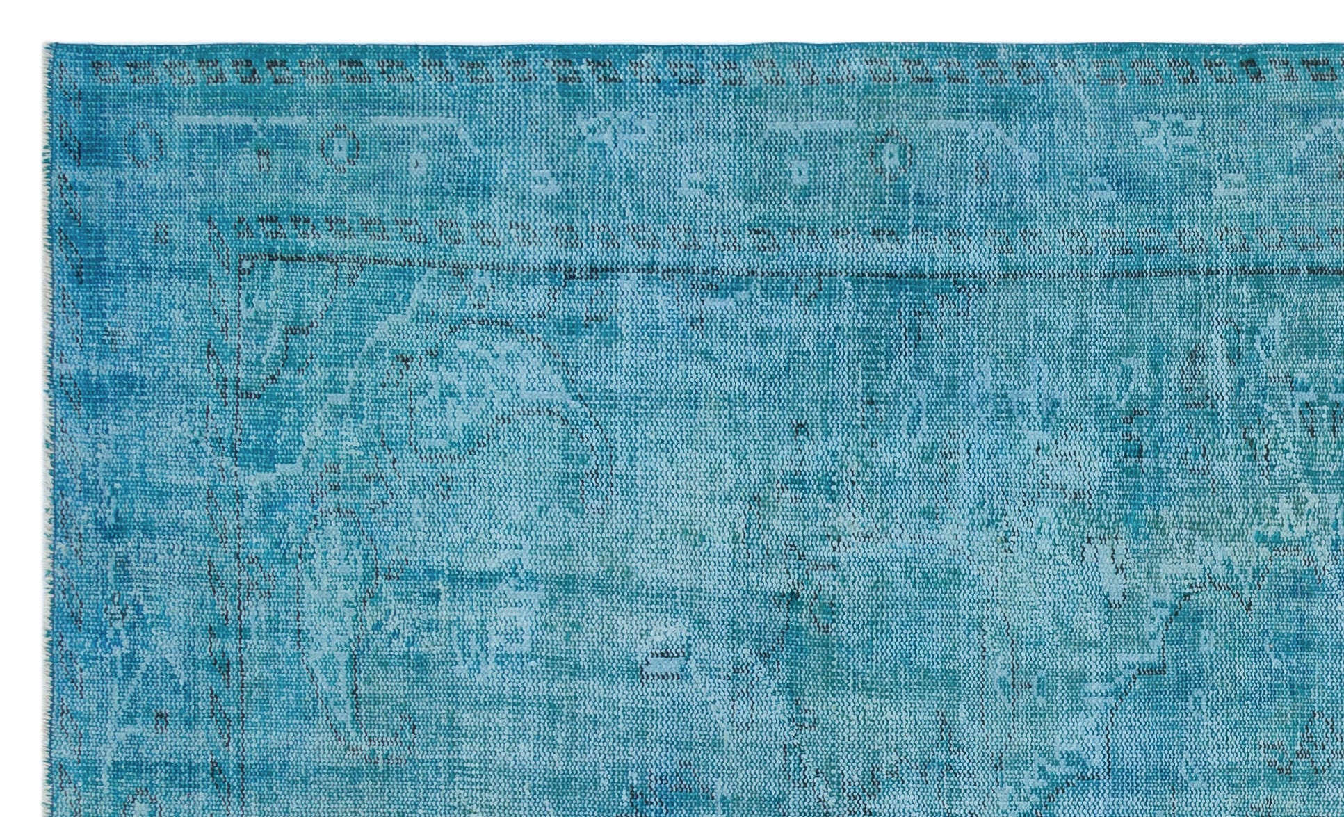 Turquoise  Over Dyed Vintage Rug 5'4'' x 8'11'' ft 163 x 272 cm