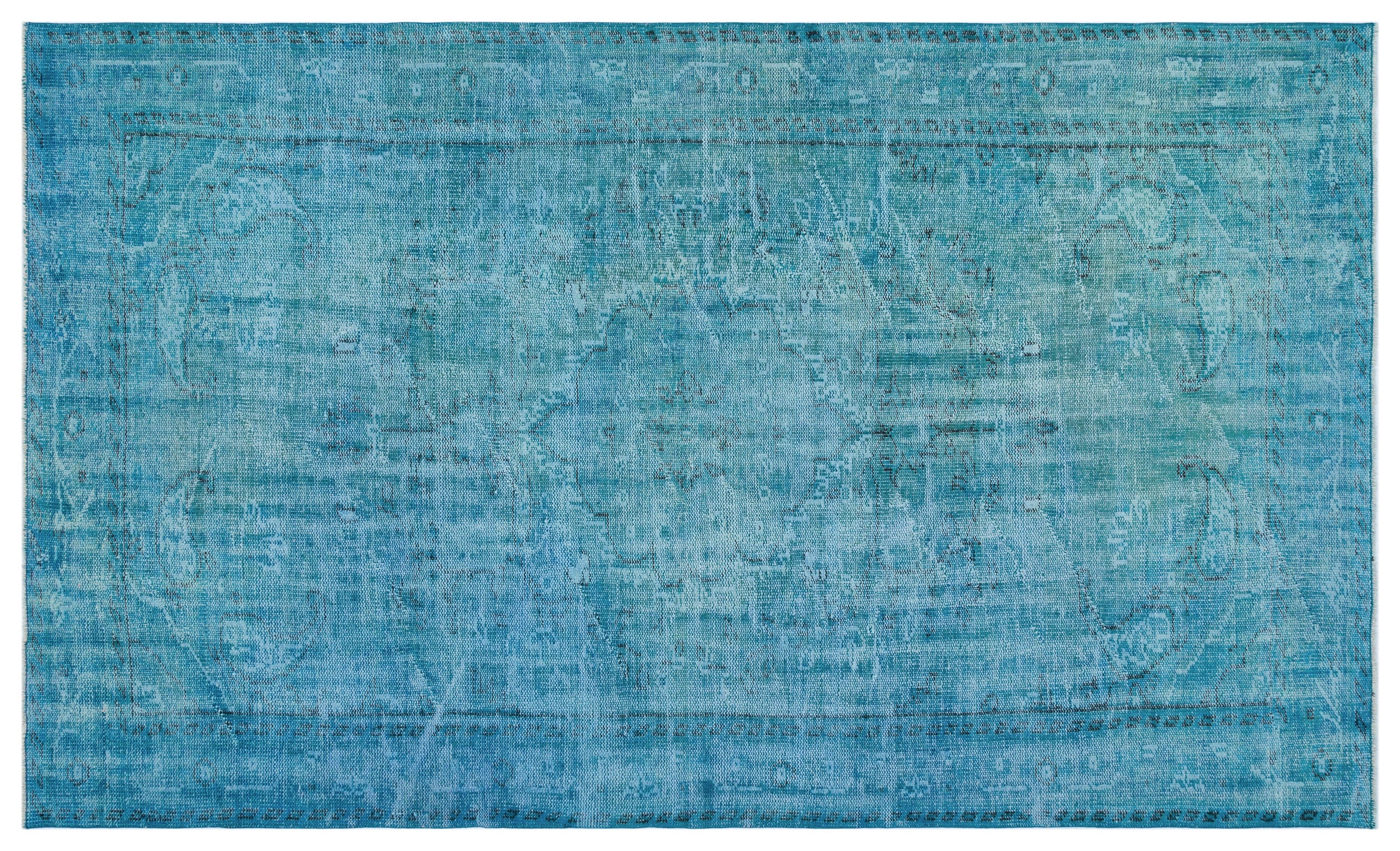 Turquoise  Over Dyed Vintage Rug 5'4'' x 8'11'' ft 163 x 272 cm