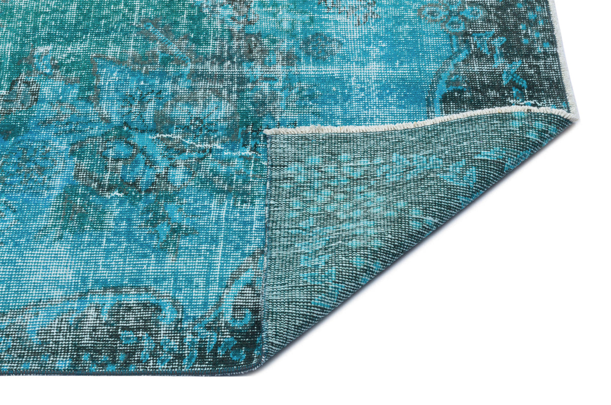 Turquoise  Over Dyed Vintage Rug 5&#39;5&#39;&#39; x 8&#39;11&#39;&#39; ft 165 x 271 cm