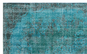 Turquoise  Over Dyed Vintage Rug 5'5'' x 8'11'' ft 165 x 271 cm