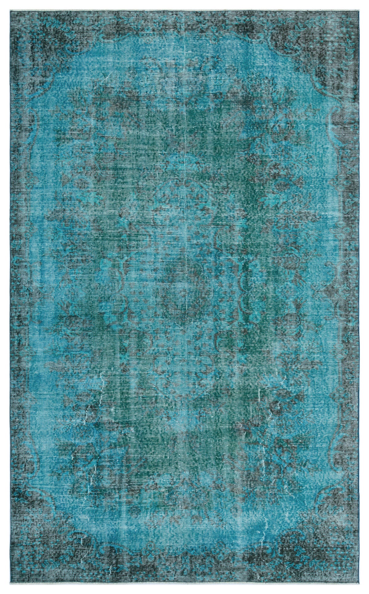 Turquoise  Over Dyed Vintage Rug 5&#39;5&#39;&#39; x 8&#39;11&#39;&#39; ft 165 x 271 cm