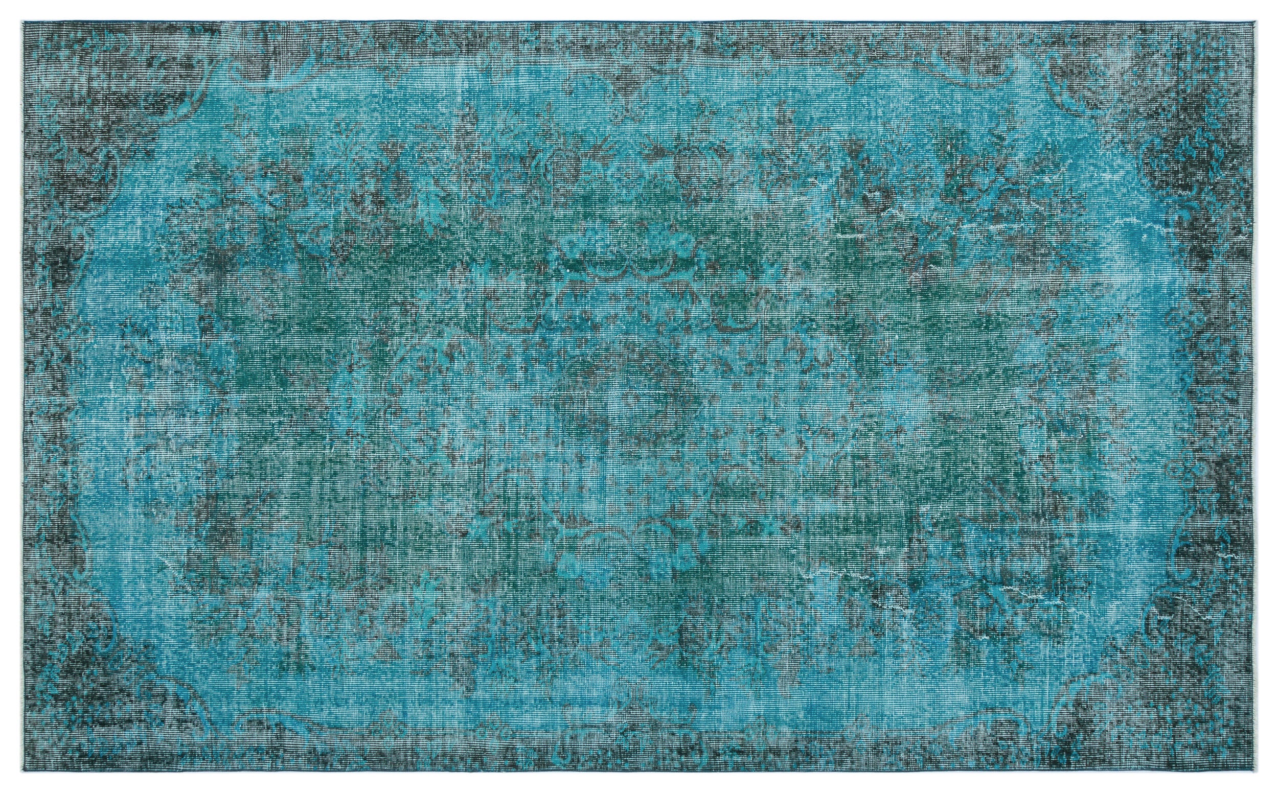 Turquoise  Over Dyed Vintage Rug 5'5'' x 8'11'' ft 165 x 271 cm