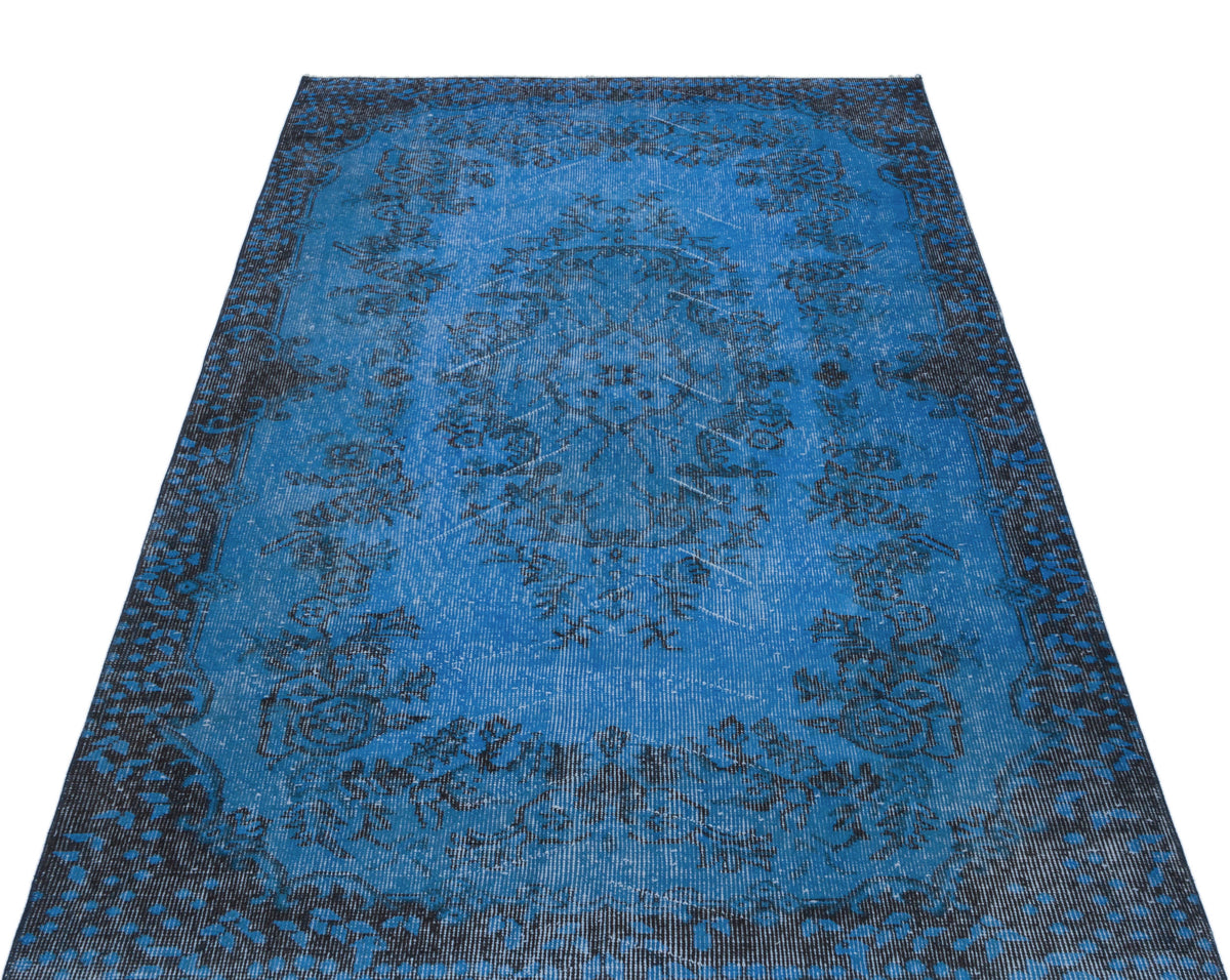 Blue Over Dyed Vintage Rug 3&#39;10&#39;&#39; x 6&#39;11&#39;&#39; ft 118 x 212 cm