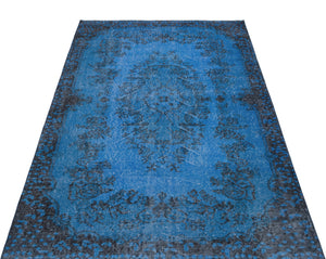 Blue Over Dyed Vintage Rug 3'10'' x 6'11'' ft 118 x 212 cm