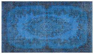 Blue Over Dyed Vintage Rug 3'10'' x 6'11'' ft 118 x 212 cm