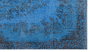 Blue Over Dyed Vintage Rug 3'10'' x 6'11'' ft 118 x 212 cm