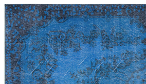 Blue Over Dyed Vintage Rug 3'10'' x 6'11'' ft 118 x 212 cm