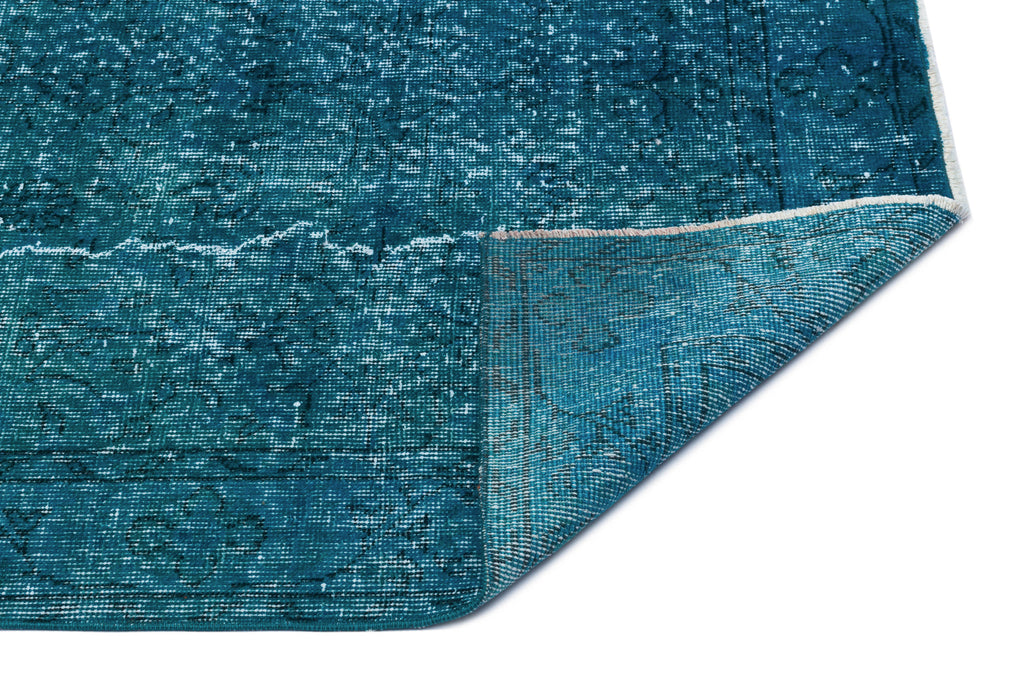 Turquoise  Over Dyed Vintage Rug 3'9'' x 6'11'' ft 115 x 210 cm