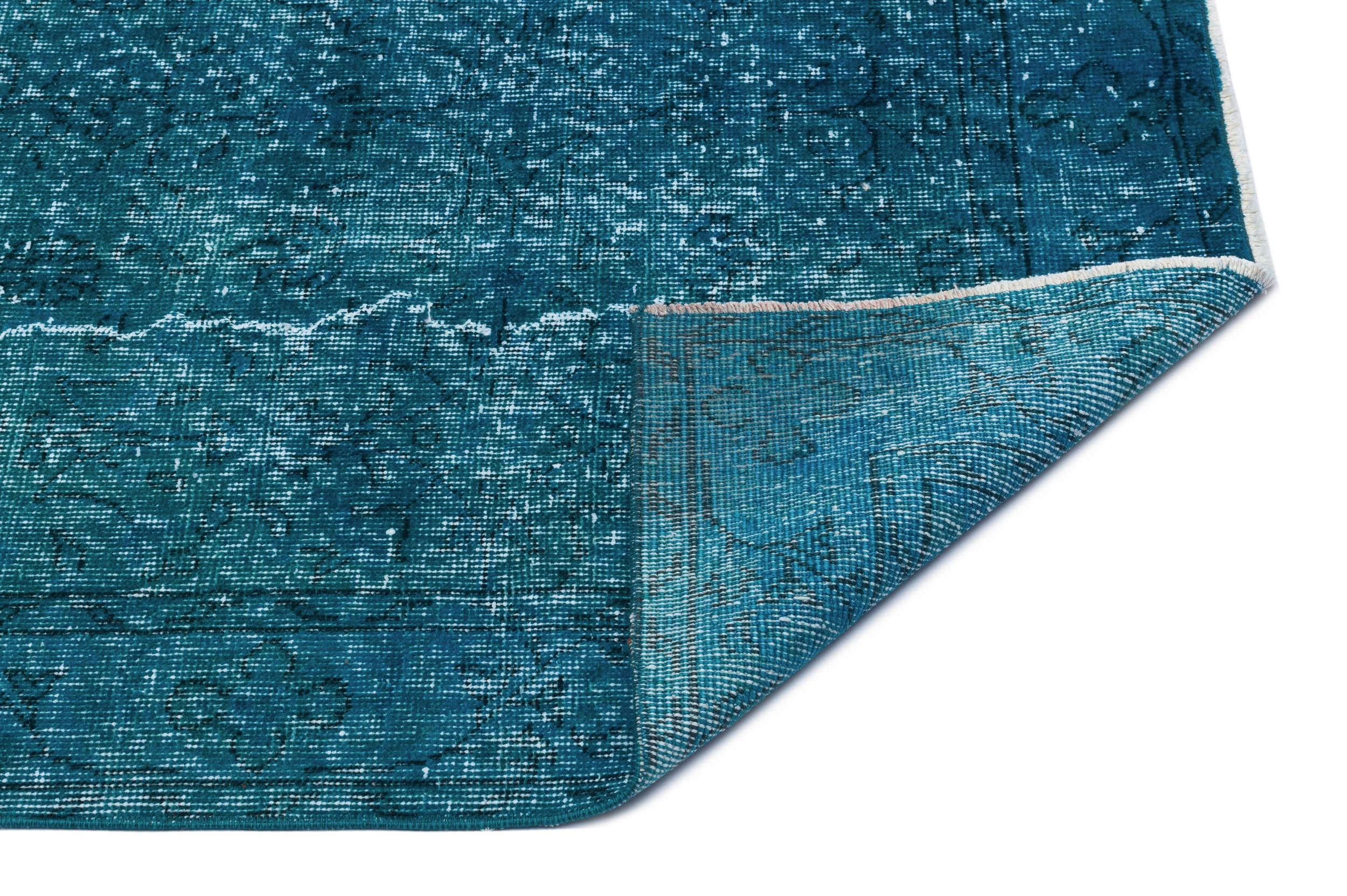 Turquoise  Over Dyed Vintage Rug 3'9'' x 6'11'' ft 115 x 210 cm