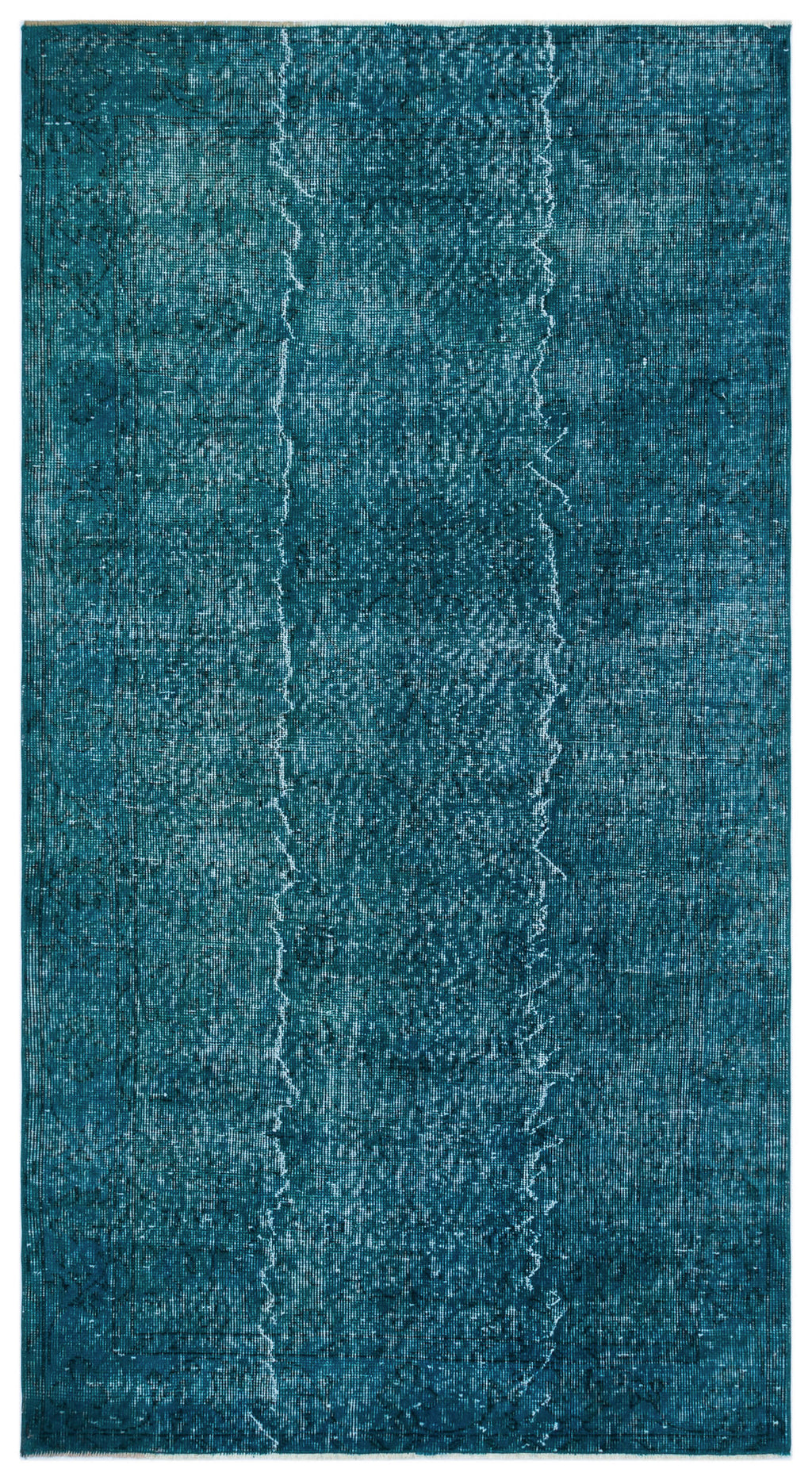 Turquoise  Over Dyed Vintage Rug 3'9'' x 6'11'' ft 115 x 210 cm